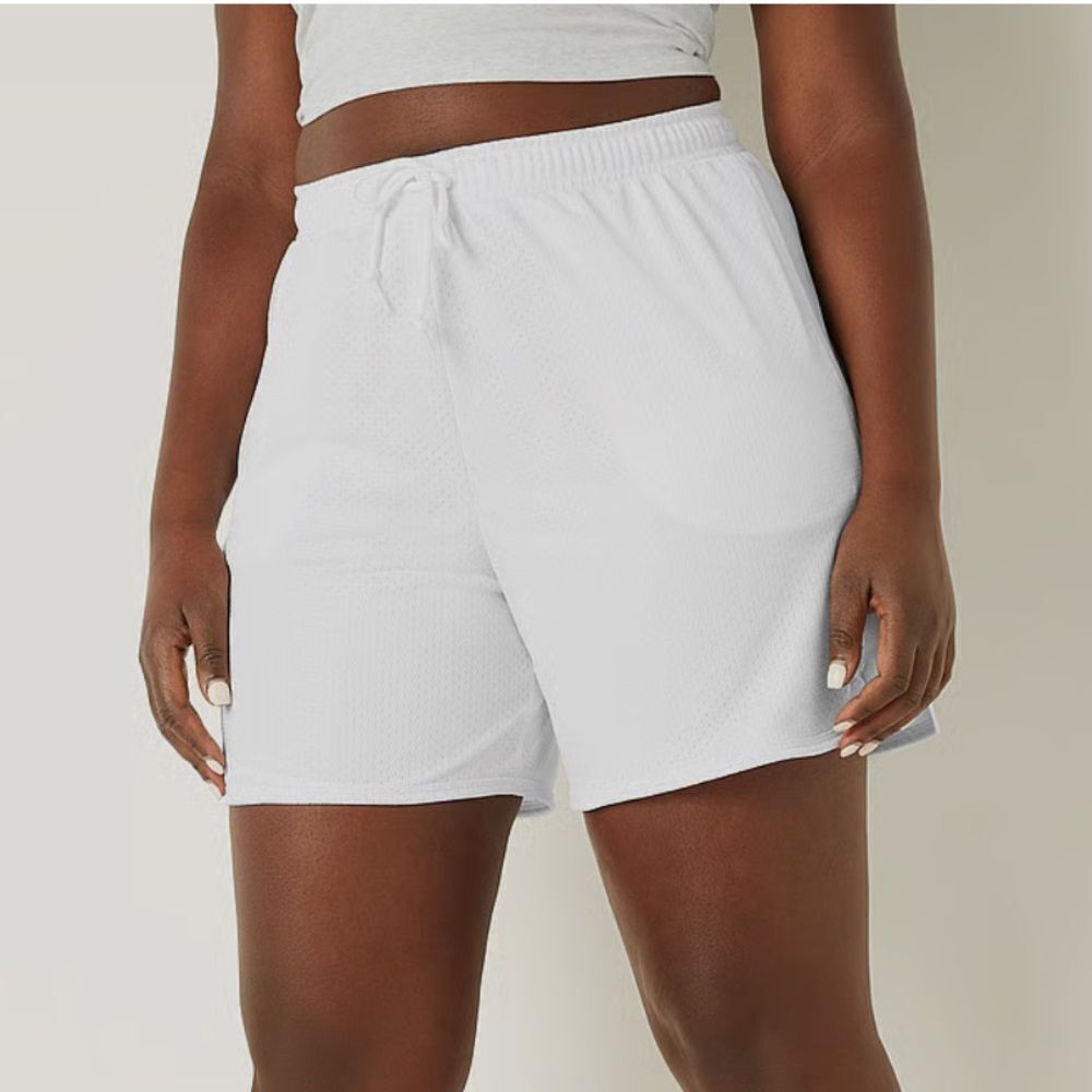 Victorias Secret Pink Active High Waist Mesh Dad Short 6” White Xlarge
